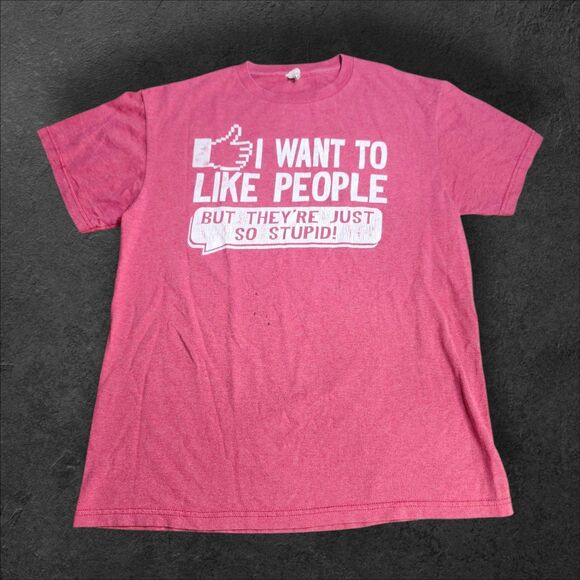 Vintage Y2K Meme T-Shirt I Want to Like People But They’re So Stupid M Facebook - Picture 2 of 11